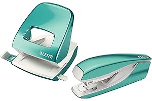 ‎LEITZ Leitz Heftgerät (30 Blatt, Metall mit Kunststoffelementen, Inkl. Heftklammern, New NeXXt Wow) (Eisblau metallic + Locher)