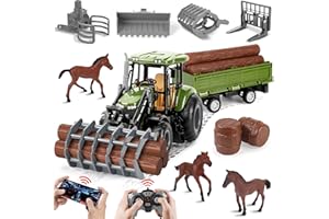 Herenear Tractor Teledirigido para Niños, 22PCS Set de Tractor RC - con Remolque, RC 2.4GHz, Juguete de Caballo, Juguete para Niños 3, 4, 5, 6, 7 Años