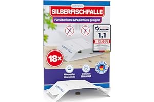 Patronus Silberfischfalle [18 Stück] - Monitoring-Klebefalle mit giftfreiem Köder inkl. E-Book zum Thema: Silberfische bekämpfen - Papierfisch-Falle für alle Wohnräume zur Befallsermittlung
