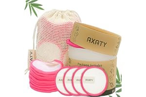 AXATY 3-Layers 20 Reusable Makeup Remover Pads - Organic Bamboo Cotton Pads with Drawstring Bag, Eco-Friendly Cleansing Face Pads - Makeup Remover for All Skin Types (Brown, 20 Pads Set)