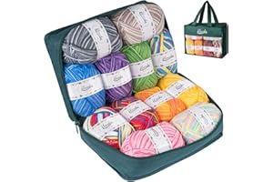 ilauke 12 Verschiedenen Farben Acrylgarn, 600g (12x50g) 4-Fädig 1200 Meter Handstrickgarn Acryl Wolle Set mit Tragetasche zum Häkeln und Kunsthandwerk