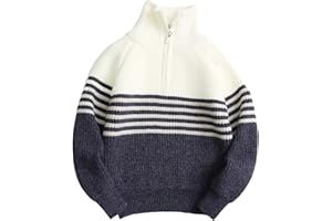 FEOYA Pulls pour Garçons Manches Longues Tricot Demi-Fermeture à Glissière Pullover Rayures Automne Hiver Vêtements Enfants Chaud Décontracté Top 5-12 Ans