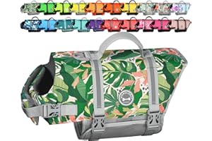 VIVAGLORY Rip Stop Dog Life Jacket, Buoyancy Aid with Handle, Buoyancy for Doggy, Dog Life Jacket for Swimming & Boating, XS, Floral