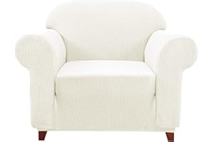subrtex kariert Sofabezug Sofahusse Sesselbezug Stretchhusse Sofaüberwurf Couchhusse Spannbezug(1 Sitzer,Creme)
