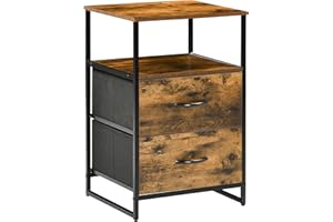 HOMCOM Mueble Organizador Cajonera de Tela con Cajones Plegables Estante Abierto y Marco de Acero Estilo Industrial para Salón Recibidor Dormitorio 45x40x70,5 cm Marrón Rústico