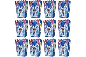 12 pcs Sonic Pop-corn Boite FAMILIO-Boite de Bonbons Cadeau Sonic Conteneur de Pop-corn Coffret cadeau de fête Soirée Film Fête d'anniversaire pour Enfants.