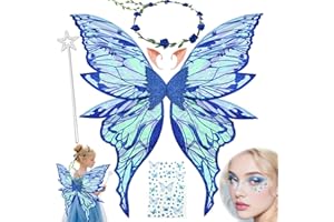 YeahBoom Ailes de Fée Enfant,Ailes de Papillon avec Oreilles d'Elfe,Bandeau de Fée Et Baguettes de Fée Étoile,Ailes de Papillon, Ailes de Princesse, Costume d'Aile pour Carnaval ou Soirées