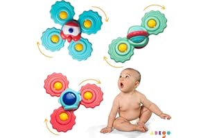 ADEGO 3 Pezzi di Giocattolo Ventosa per il Bagnetto - Ventosa Spinner Bambini - Suction Cup Spinner Toys - Spinner per Neonati con Design Spaziali