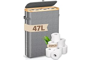 GIGMETA Cestino per Carta Igienica, 47L Porta Carta Igienica, Organizer Bagno, Cestino Portaoggetti di Bambù, Cestino Bagno Porta Carta Igienica con Manico e Piedi