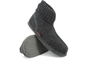 kitz-pichler Hüttenschuh Ötz aus Mulesing-freier Schaf-Schurwolle – Handgefertigte Hausschuhe aus Wollfilz für Damen & Herren Größe EU 36-47 – Mit hohem Strickbund & rutschfester Filz-Latex-Sohle