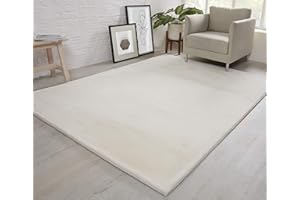 VICEROY BEDDING NATURAL FAUX RABBIT FUR Rug Ultra Soft Plush Extra Large Animal Rugs Living Room Wool Shaggy Fluffy 26mm Thick Pile Height Modern Area Rugs - (Cream Ivory, 200cm x 290cm (6.6ft x 9.5ft))