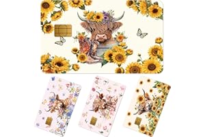 Highland Cow Credit Card Sticker - Eiapadeor 4 Pcs Debit Card Skin Stickers Cow and Flower Stickers for Debit Credit Cute Animal Waterproof Deal Cover Set for Key, Transportation, ID DIY Gift Idea