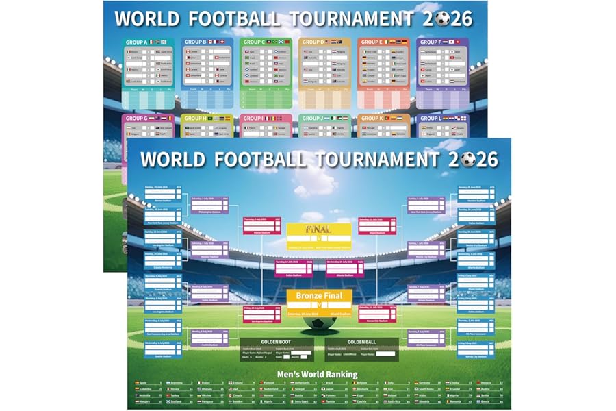 YOFANUP World Cup Wall Chart 2026, 2 Pcs World Cup Schedule Poster, Football Party Decorations, A2 Size 23.6x16.5 inches/60x42cm, World Cup Fixtures, Great Gifts for Football Fans (A2-Folded)