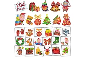 Leesgel Christmas Glitter Tattoos for Kids, 204 Sheets Individually Wrapped Temporary Tattoos for Christmas Stocking Fillers Stickers, Xmas Tree Decorations Toys Ornaments Party Supplies Crafts