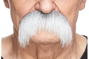 Mustaches Selbstklebender Walrus Gefälschter Schnurrbart, Neuheit, Falsche Gesichtsbehaarung, Kostümzubehör für Erwachsene, Grau mit Weißer Farbe