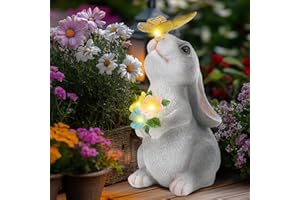 Cuteefun Conejo Solar Jardín Estatua Ornamento al Aire Libre, Figuras de Animales de Jardín con Luz Solar, Resistente a la Intemperie Durable para Yard Lawn, Regalos de Cumpleaños para Mujeres