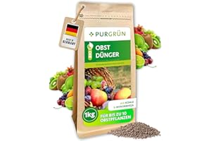 Purgrün® Bio-Obstdünger 1 kg – Organisch-mineralische Rezeptur – Feinkörniges Krümelgranulat – NPK 6+4+5 – Mit Magnesium für süßes Früchte – Verbessert die Bodenqualität mit Mykorrhiza & Kohle