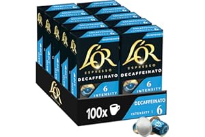 L'OR ESPRESSO L'OR Decaffeinato - 100 Capsules de Café intensité 6 - Compatibles Nespresso (lot de 10 x 10)