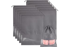 Zusentee 10 Pack Travel Shoe Bag, Portable Drawstring Shoe Bags for Travel, Waterproof Dust Proof Non-Woven Shoes Storage Bags with Transparent Slot for Daily and Travel Use