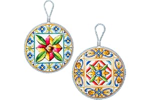 MOORG Piatto Ceramica Decorato da Appendere Set da 2, Decorazioni cucina da Appendere con Gancetto, Stile Piastrelle Siciliane Maiolica, Piatti da Parete 16x 16 cm con Retro in Sughero