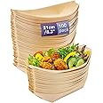 MATANA 100 Large Wooden Bamboo Boats for Appetizers & Finger Foods, 21x11cm - Disposable Bowls for Canape, Sushi, Snacks - Eco-Friendly & Biodegradable for Weddings, Birthdays, Parties