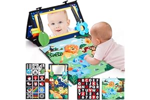 hahaland Giochi Montessori 0 3 6 12 Mesi Specchio Neonato, Libro Sensoriale con Specchio, Tummy Time Neonati Bianco e Nero Giocattoli Educativi