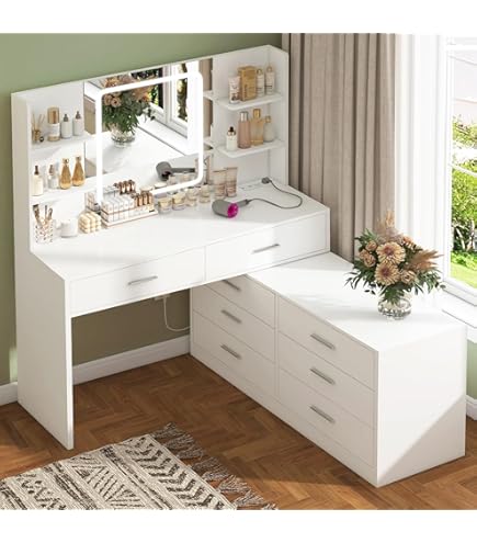 Airfish Coiffeuse Avec Miroir LED Et Multiprise, Table De