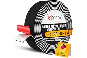 REORDA® Bande Métallique Auto-Adhésive Noire Idéale pour Figurines Tonies® & Étagères (Extra Fort) - Ruban pour Aimants I Bande de Fer Ruban Ferreux