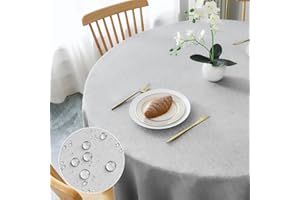 AooHome Tischdecke Rund Φ140cm, Hellgrau Leinen-Optik Tischdecken Abwaschbar Tischtuch aus Polyester Wasserabweisend mit Lotuseffekt, Dauerhaft Kratzfest für Wohnzimmer, Esszimmer, Balkon, Garten