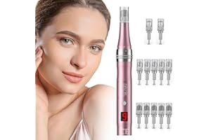 PELCAS Dermapen 9 Vitesses, Derma Pen Stylo avec Écran LCD et 12 Cartouches, Microneedling Pen Réglable de 0 à 2.5mm pour Acné Cicatrices Rides Vergetures Tachetures