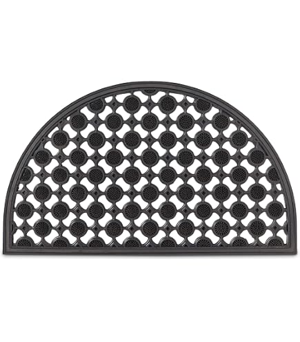 Matches21 Hartgummi Fußmatte Halbrund – 40x60 Cm, Schwarz, Wetterfest, Rutschfest, Mit Ornamenten