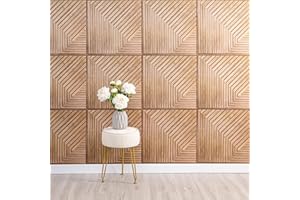 Tokenhigh 10Pcs 3D Wall Panels Self Adhesive, 30x30cm Wood Slat Effect Wall Tiles, Waterproof Peel and Stick Wallpaper, Decorative Wood Grain Printing Walls Stickers (Oak)