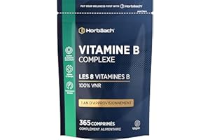 HORBÄACH Vitamine B Complex | 365 Micro-Comprimés Vegan pour 1 An | Complexe de Vitamine B1, B2, B3, B6, B12 Acide Folique et Choline | Complément Alimentaire Défenses Immunitaires | Horbaach