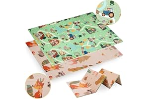 HUMBI Spielmatte Baby, Krabbelmatte, XPE Schaumstoff, Doppelseitig, Flatbar, Wasserdicht, Extra Größe, Teppich Babymatte, Rutschfest, 120x180 cm, Dorf und Wald