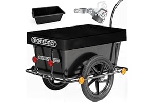 MONZANA® Bicycle Trailer with 90L Plastic Tub & Tarpaulin Cover | Galvanised Safety Coupling Towing Hitch | Universal Tagalong Transport Cargo Pet Trolley Cart | Pneumatic Tyres | Reflectors | Black