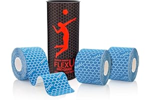 FLEXU Ruban de kinésiologie 60 5X25 cm Bandes prédécoupées en Forme de I - Thérapie Professionnelle Ultra Fine, sans Latex et hypoallergénique ; Promouvoir Une récupération Plus Rapide (Bleu)