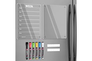 BIROYAL 2pcs Magnetic Meal Planner Board with 6 Markers, 20x30cm Acrylic Magnetic Weekly Planner for Fridge, fridge magnet board with Calendar, fridge planner, Food Menu, Dry Erase Board