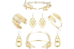 MILACOLATO Conjunto De Joyas Juego De 6 Piezas De Accesorios De Disfraz De Diosa Griega para Mujer Corona De Hoja De Laurel Dorada Pendientes Colgantes Brazalete Superior Pulsera