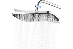 WIYETY 12 cali deszczownica słuchawka prysznicowa, regulowana 360°, prostokątna, podwyższona głowica prysznicowa, deszczownica do łazienki, kolor srebrny, 31 x 21 cm