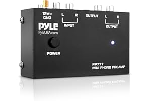 Pyle Préampli Phono pour Platine Vinyle Mini Électronique Audio Stéréo Préamplificateur pour Phonographe Entrée RCA, Sortie & Fonctionnement Ultra-Basse Bruit Alimenté par Adaptateur DC 12 Volts
