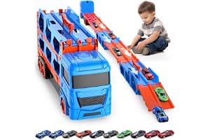 Dcceeo Transport lastbil leksaksbilar, transportlastbil för pojkar i åldern 3 4 5 år bärbar racerbana lastbilar leksaksbil med 10 racerbilar transporter lastbil fordon leksak set för barn
