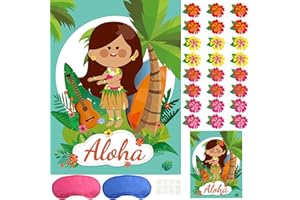 Astaron Jeu de fête Tropicale hawaïenne, Jeu d'épingles pour Aloha Tiki Fournitures de fête hawaïenne Pin The Hibiscus Flower on Hawaiian Girl Luau Party Supplies Summer Tropical Party Decorations