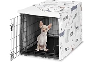 Sweet Jojo Designs 24in. Small Dog Crate Cover (Cartoon Puppy Print) Pet Cage, Kennel Covers (Neutral, Modern, Bulldog, Wiener Doggy, Paws, Whimsical, Playful, Woof, Dachshund, Blue, Taupe, Grey)