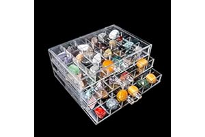 Dmnnlp Rock Vitrine, Acryl Rock Sammelbox, 3 Etagen 72 Fächer(3x3.5cm), Aufbewahrungsbox mit Fächern für Kleine Fossil-Kristalle, Sammlerstücke, Edelsteine, Steine (klar 3)