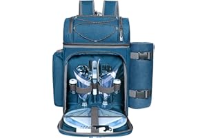 Hap Tim Picknick-Rucksack-Kühler für 2 Personen mit isolierter auslaufsicherer Kühltasche, Weinhalter, Fleece-Decke, Besteck-Set, perfekt für Strand, Tagesreisen, Wandern, Camping,(EU-36083-BL2)…