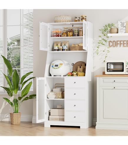 Buffet Multifonctionnel Blanc 116x40x170 Cm - 3 Portes, 3 Tiroirs, Design Moderne - 3