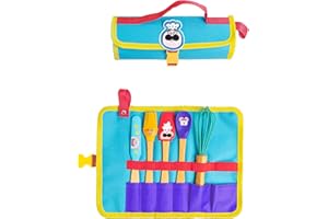 Chefclub Kids - Kit Mini-Ustensiles de Cuisine pour Enfants - Trousse de Rangement avec Fouet, Spatule, Cuillère, Maryse et Pinceau - Matériaux Sans BPA - Apprentissage Ludique - Dès 4 Ans