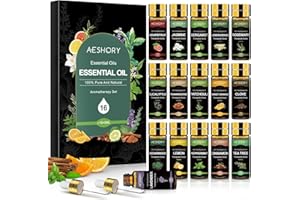 AESHORY Set di Oli Essenziali 16 x 5ml,100% Olio Essenziale Bio Puri e Naturali per Diffusori, Kit Oli Essenziali per Aromaterapia, Umidificatore, SPA, Massaggi