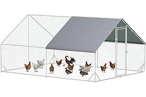 PawHut Gallinero para Exterior Grande 3x4x2 m Jaula para 8-12 Gallinas Gallinero para Gallinas de Acero Galvanizado con Cubierta de PE y Cerradura Plata