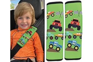 HECKBO 2X Kids Car Seat Belt Pads Seat Belt Protectors - Monster Truck - Seat Belt Pads for Kids and Babies- Ideal for any Seat Belt Car Booster Seat Kids Bicycle